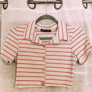 Cropped Rainbow Button Up Top 🌈